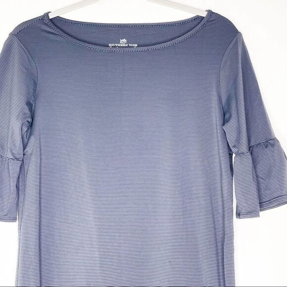 Southern Tides Striped Spandex Stretch Knit Ruffled Short Sleeve Dress  XS #KK - Picture 4 of 9